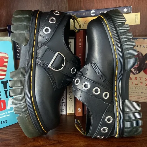 Dr. Martens Audrick Hardware Leather Platform Shoes in Black Women's Size 7