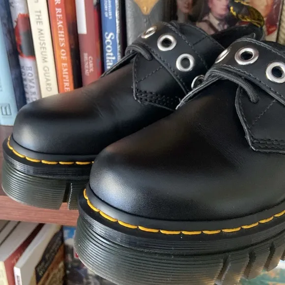 Dr. Martens Audrick Hardware Leather Platform Shoes in Black Women's Size 7