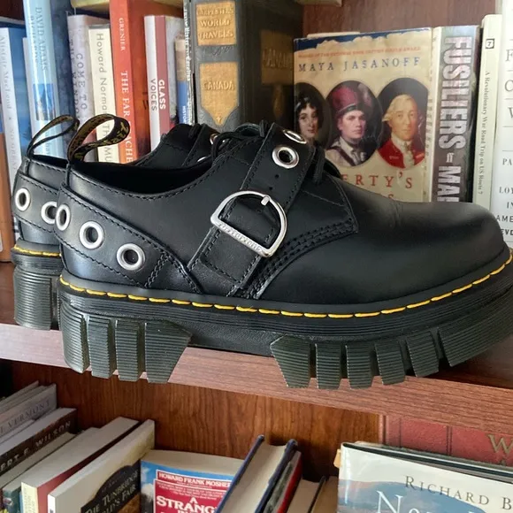 Dr. Martens Audrick Hardware Leather Platform Shoes in Black Women's Size 7