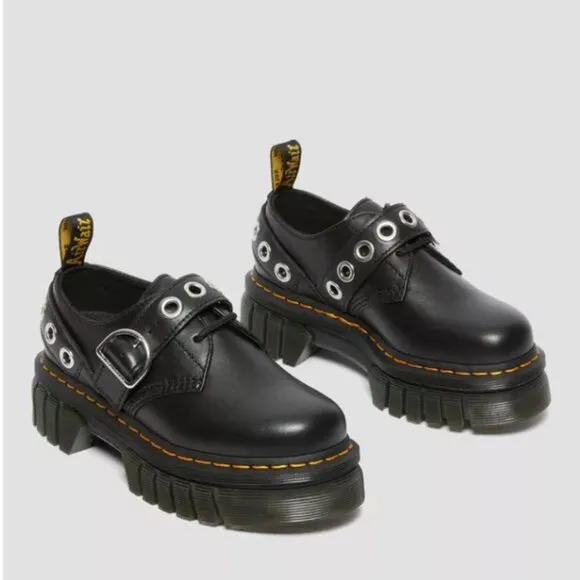 Dr. Martens Audrick Hardware Leather Platform Shoes in Black Women's Size 7