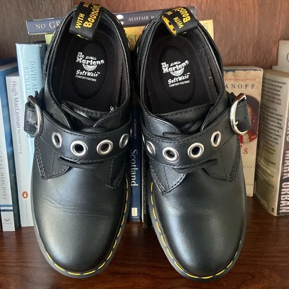 Dr. Martens Audrick Hardware Leather Platform Shoes in Black Women's Size 7