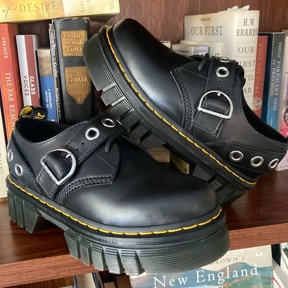 Dr. Martens Audrick Hardware Leather Platform Shoes in Black Women's Size 7