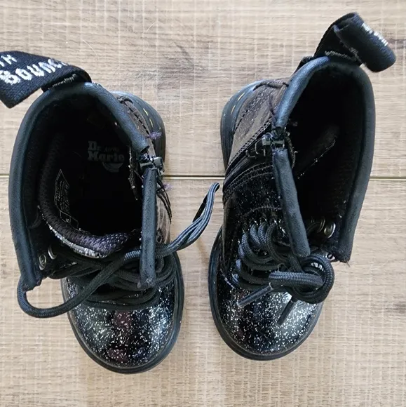 Dr Martens Black 1460 Glitter Lace Up Boots Toddler 7C