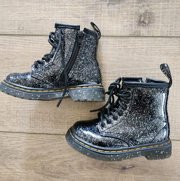 Dr Martens Black 1460 Glitter Lace Up Boots Toddler 7C