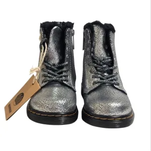Dr Martens Boots Casual Kids Shoes Metallic Silver Embossed Leather Girls Size 8