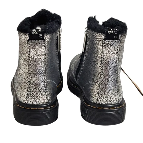 Dr Martens Boots Casual Kids Shoes Metallic Silver Embossed Leather Girls Size 8
