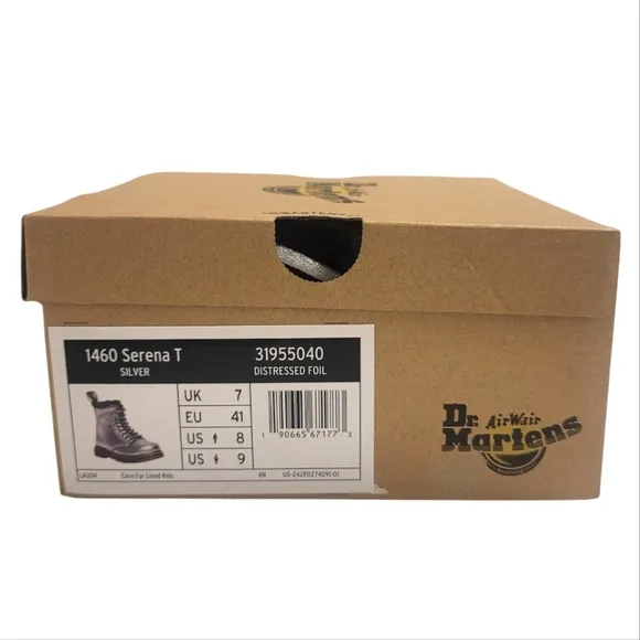 Dr Martens Boots Casual Kids Shoes Metallic Silver Embossed Leather Girls Size 8