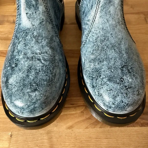 Dr. Martens Chelsea Boots Denim Jeans Look Custom Painted Blue Size 8 NWOB