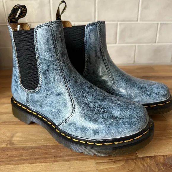 Dr. Martens Chelsea Boots Denim Jeans Look Custom Painted Blue Size 8 NWOB