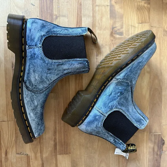 Dr. Martens Chelsea Boots Denim Jeans Look Custom Painted Blue Size 8 NWOB