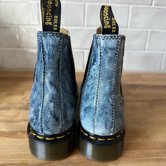 Dr. Martens Chelsea Boots Denim Jeans Look Custom Painted Blue Size 8 NWOB