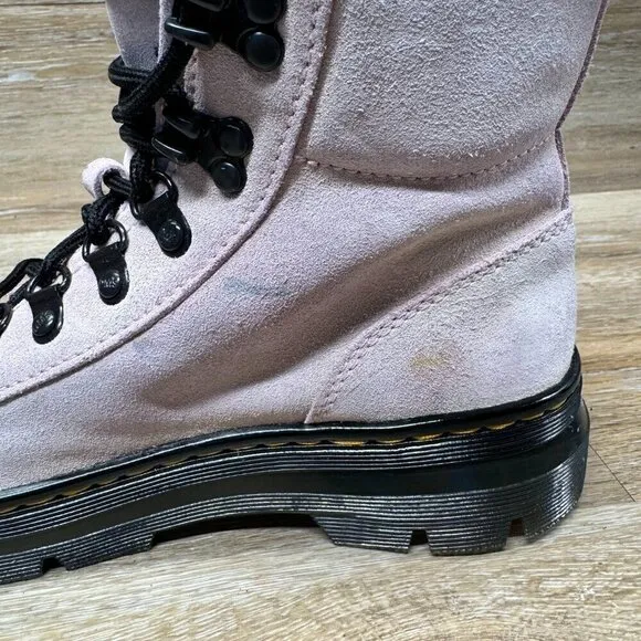 Dr. Martens Combs Suede Chalk Pink Combat Boot Women's Size 7