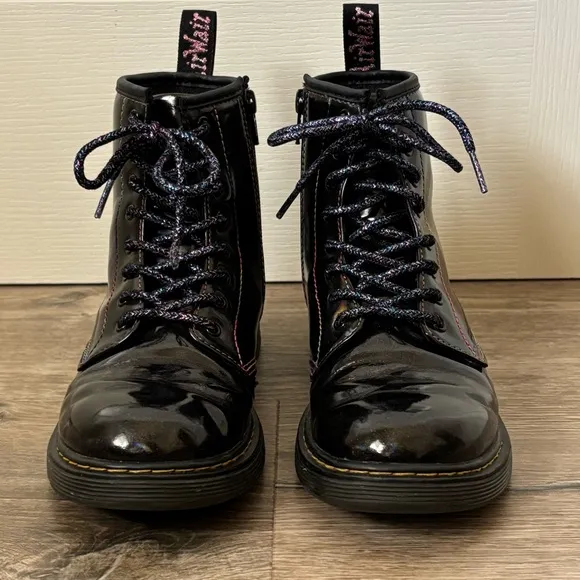 Dr. Martens Junior 1460 Sparkle Rays Lace Up Boots in Black Girls Size 5