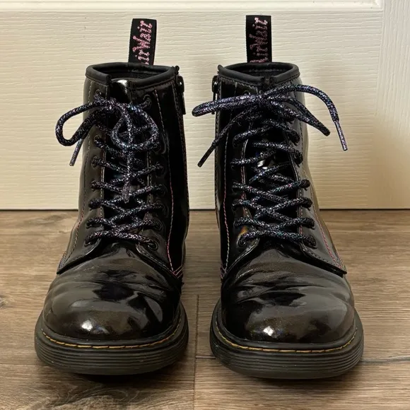 Dr. Martens Junior 1460 Sparkle Rays Lace Up Boots in Black Girls Size 5