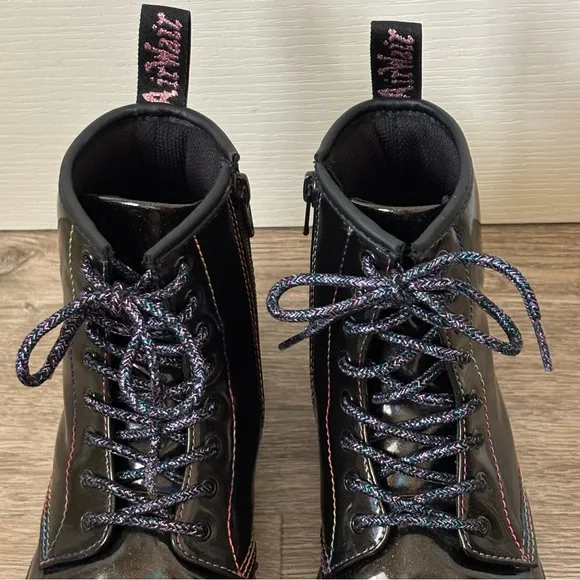 Dr. Martens Junior 1460 Sparkle Rays Lace Up Boots in Black Girls Size 5
