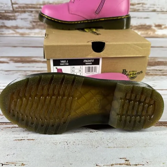 Dr. Martens Juniors Size 5 Thrift Pink Leather Combat Boots 1460 J