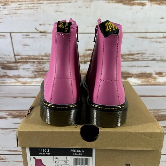 Dr. Martens Juniors Size 5 Thrift Pink Leather Combat Boots 1460 J