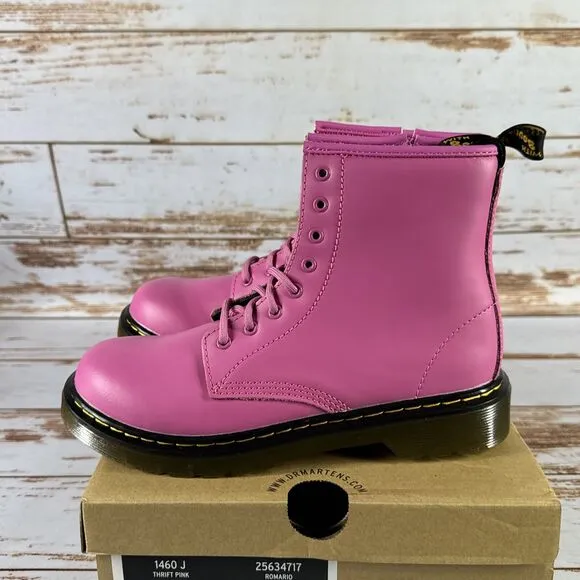 Dr. Martens Juniors Size 5 Thrift Pink Leather Combat Boots 1460 J