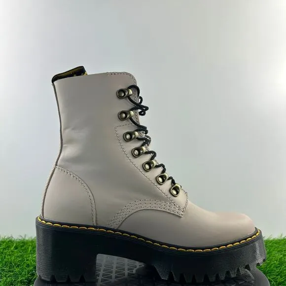 Dr. Martens Leona Women Size 6 Vintage Taupe Sendal Leather Heeled Boots NEW