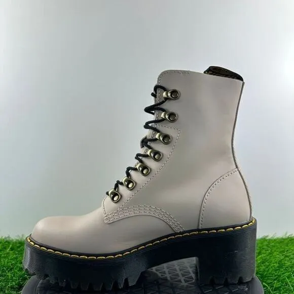Dr. Martens Leona Women Size 6 Vintage Taupe Sendal Leather Heeled Boots NEW