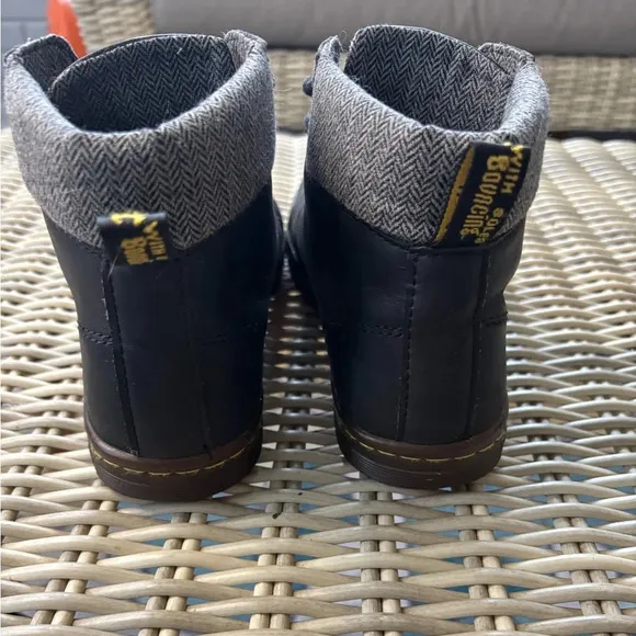Dr. Martens Maelly Black Leather with Houndstooth High Top Ankle Boots