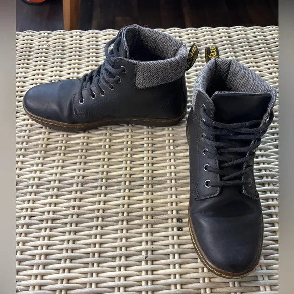 Dr. Martens Maelly Black Leather with Houndstooth High Top Ankle Boots