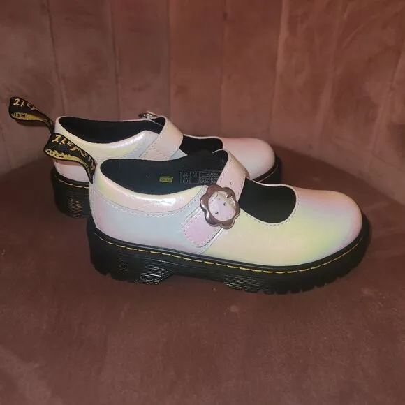 Dr. Martens Mary Jane Bex Pearl Iridescent Shoes Floral Buckle Youth Size 13