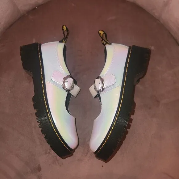 Dr. Martens Mary Jane Bex Pearl Iridescent Shoes Floral Buckle Youth Size 13