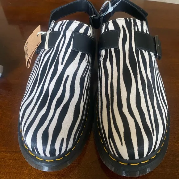 Dr. Martens Men’s US 13 Jorge II cow hair upper slingback zebra black white