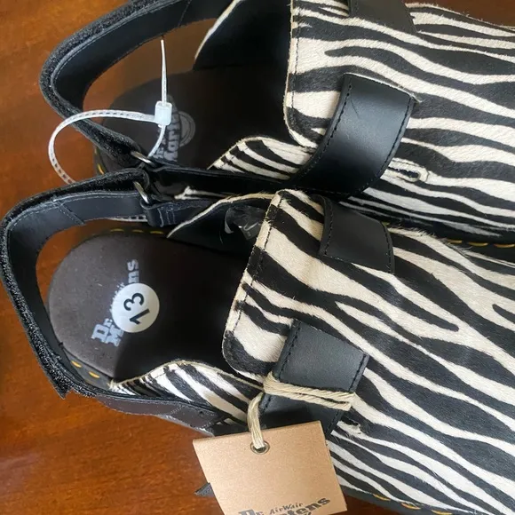Dr. Martens Men’s US 13 Jorge II cow hair upper slingback zebra black white