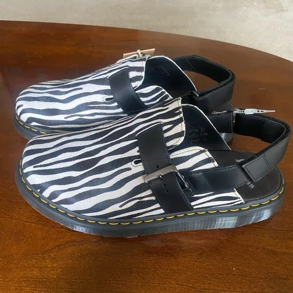 Dr. Martens Men’s US 13 Jorge II cow hair upper slingback zebra black white