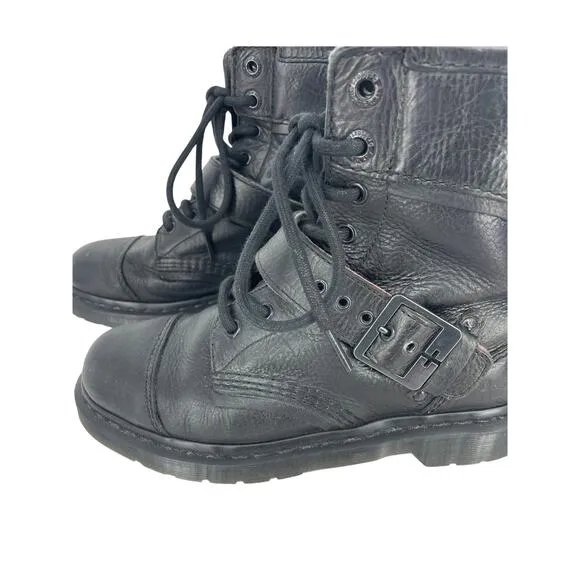 Dr. Martens Triumph Black Size 7 Boots Soft Leather Lace &amp; Buckle