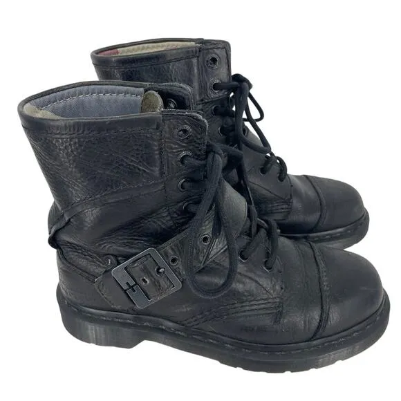 Dr. Martens Triumph Black Size 7 Boots Soft Leather Lace &amp; Buckle