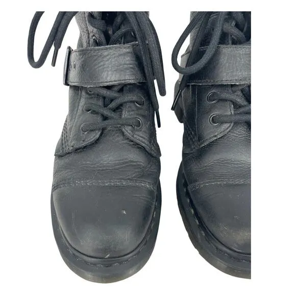 Dr. Martens Triumph Black Size 7 Boots Soft Leather Lace &amp; Buckle