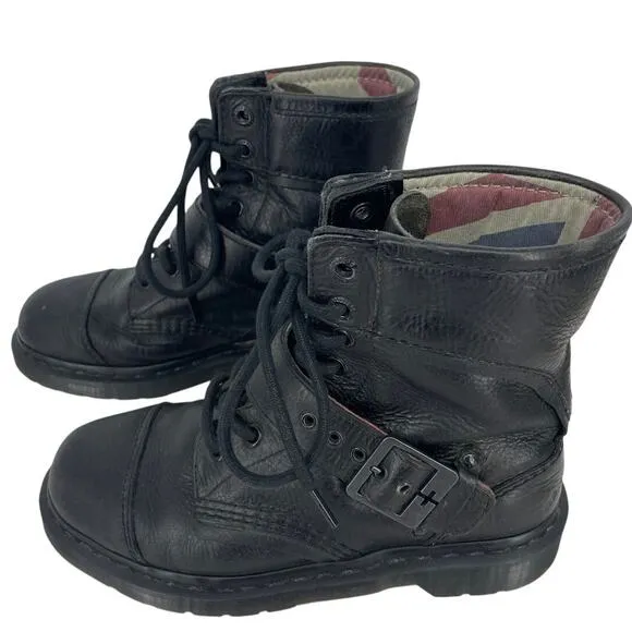 Dr. Martens Triumph Black Size 7 Boots Soft Leather Lace &amp; Buckle