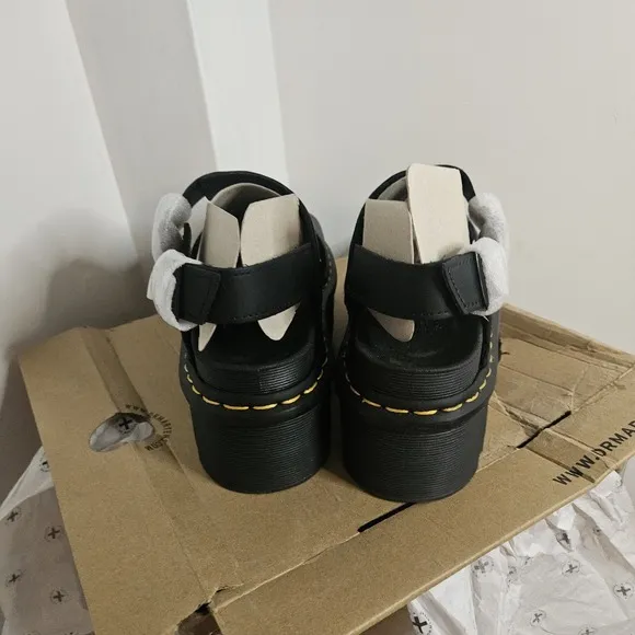 Dr. Martens Voss Quad Black Hydro Leather Platform Doc Sandals - Women's Size 7