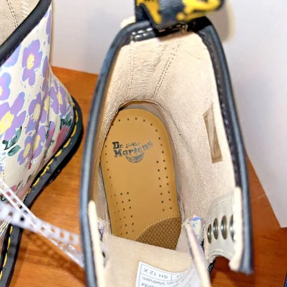 Dr Martens Womens Boots 1460 Parchment Beige Floral 8 Eye Hole Backhand 6 US