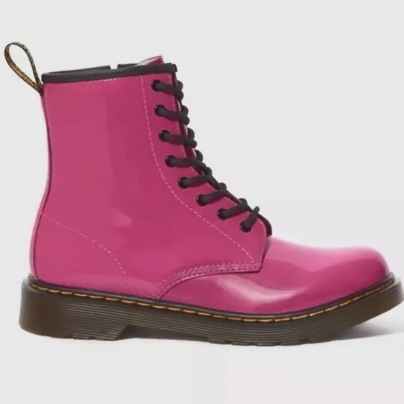 Dr. Martens Youth (Size 3) Girl's Hot Pink Leather Upper Lace Up Delaney Boots
