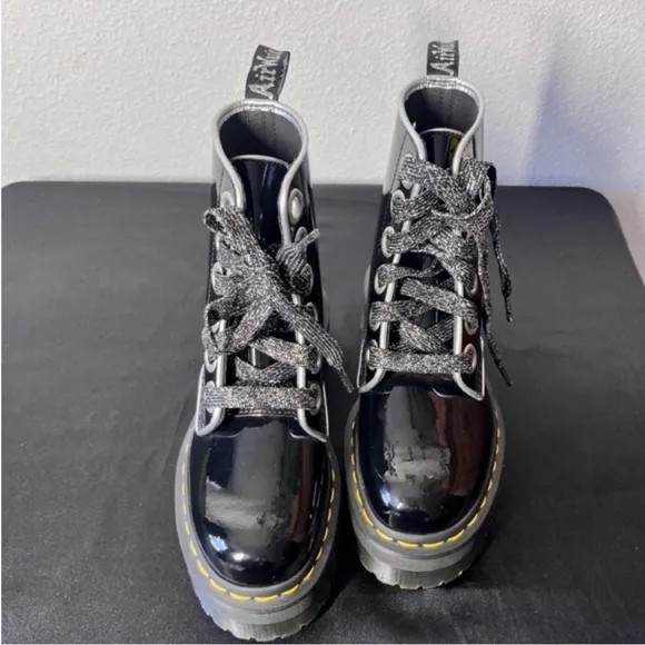 Dr Martin black Patton leather Jordan Max boots platform metallic  laces