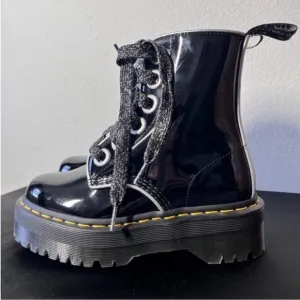 Dr Martin black Patton leather Jordan Max boots platform metallic  laces