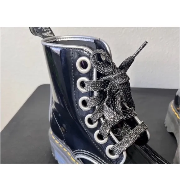 Dr Martin black Patton leather Jordan Max boots platform metallic  laces