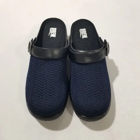 Drew Clogs 7.5 Savannah Black Shoes Womens Ankle Strap Navy Wavy Stretch NEW