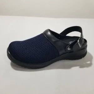 Drew Clogs 7.5 Savannah Black Shoes Womens Ankle Strap Navy Wavy Stretch NEW