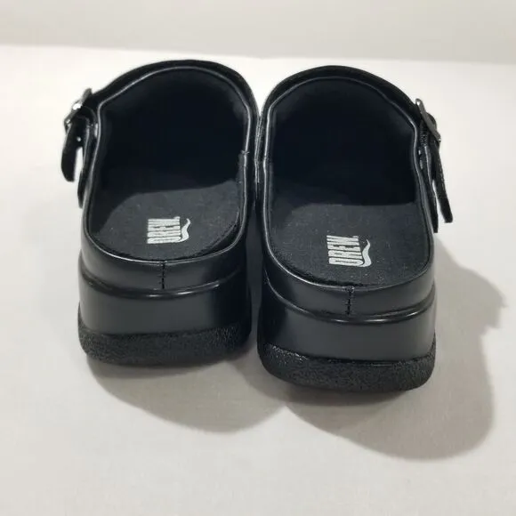Drew Clogs 7.5 Savannah Black Shoes Womens Ankle Strap Navy Wavy Stretch NEW