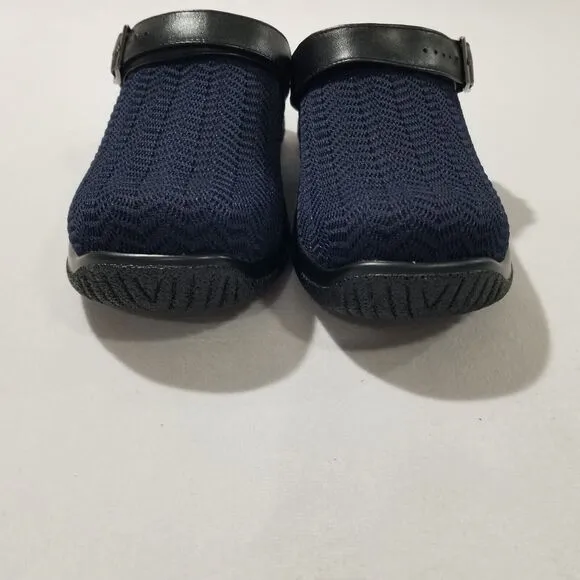 Drew Clogs 7.5 Savannah Black Shoes Womens Ankle Strap Navy Wavy Stretch NEW