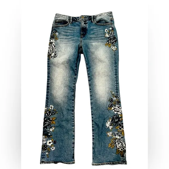 Driftwood Kelly Embroidered Floral Bluebell Flare Jean Size 14