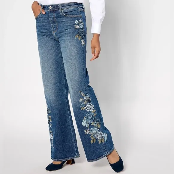 Driftwood Kelly Embroidered Floral Bluebell Flare Jean Size 14