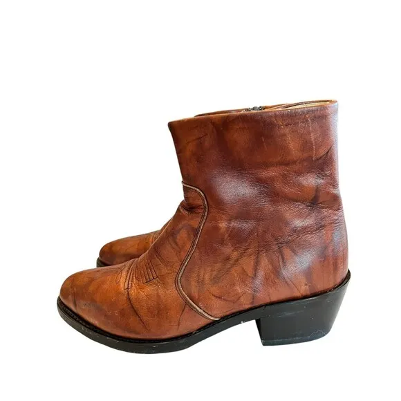 Durango Mens Leather Boots Ankle Zip Up Cowboy Western TR824 Brown Size 7 1/2 EE