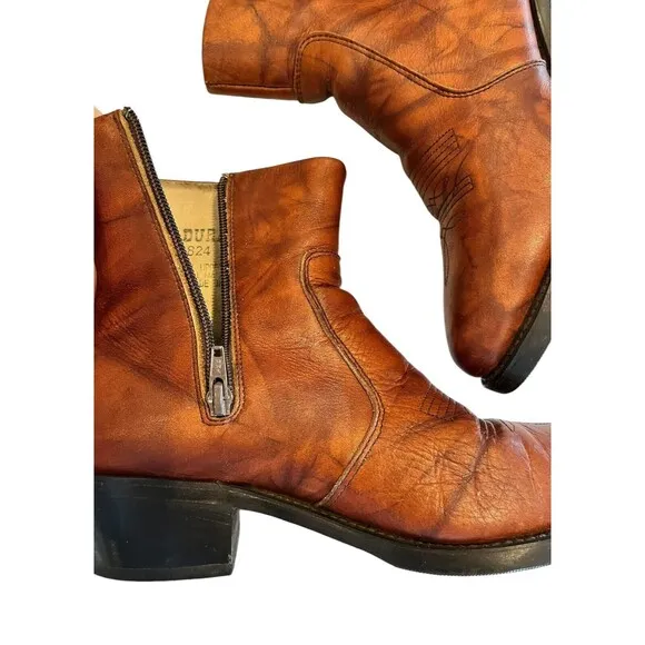 Durango Mens Leather Boots Ankle Zip Up Cowboy Western TR824 Brown Size 7 1/2 EE