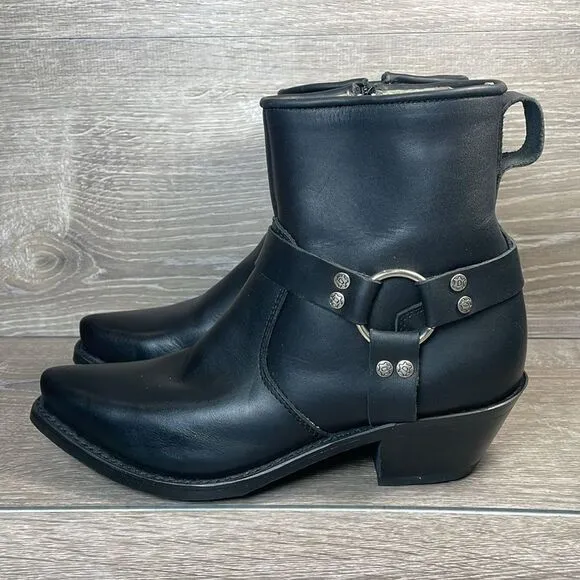 Durango RD260 Women’s Sz 6.5M Black Oiled Leather 6” Harness Side Zip Moto Boots